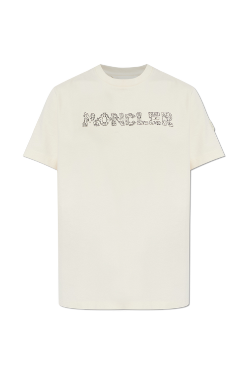 Moncler cream T-shirt with embroidered logo 1