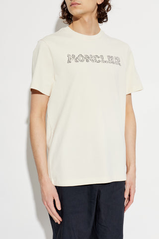 Moncler cream T-shirt with embroidered logo 3