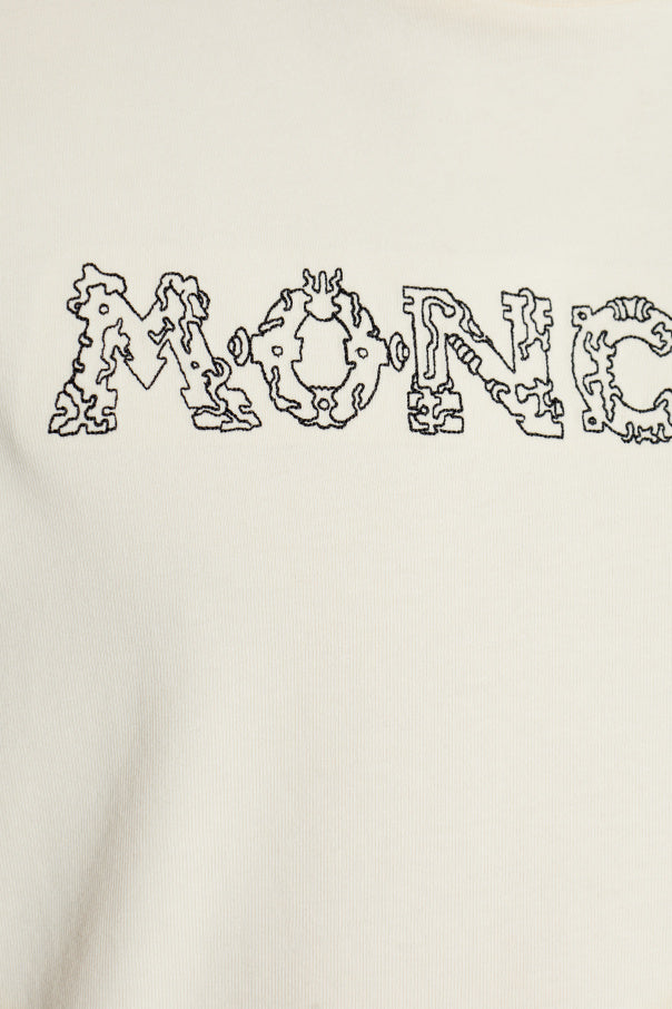 Moncler cream T-shirt with embroidered logo 5