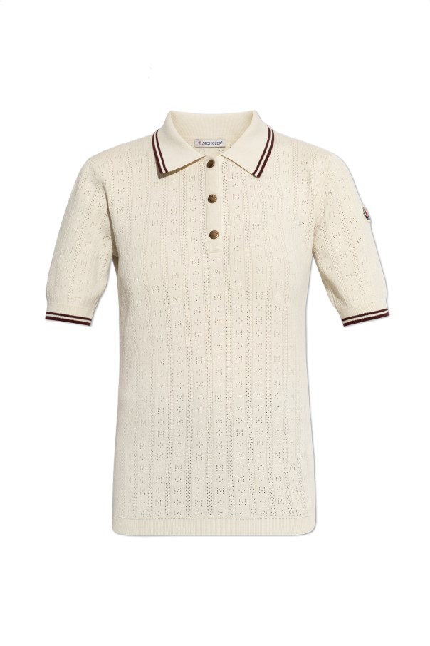 Moncler cream Polo with logo patch 1