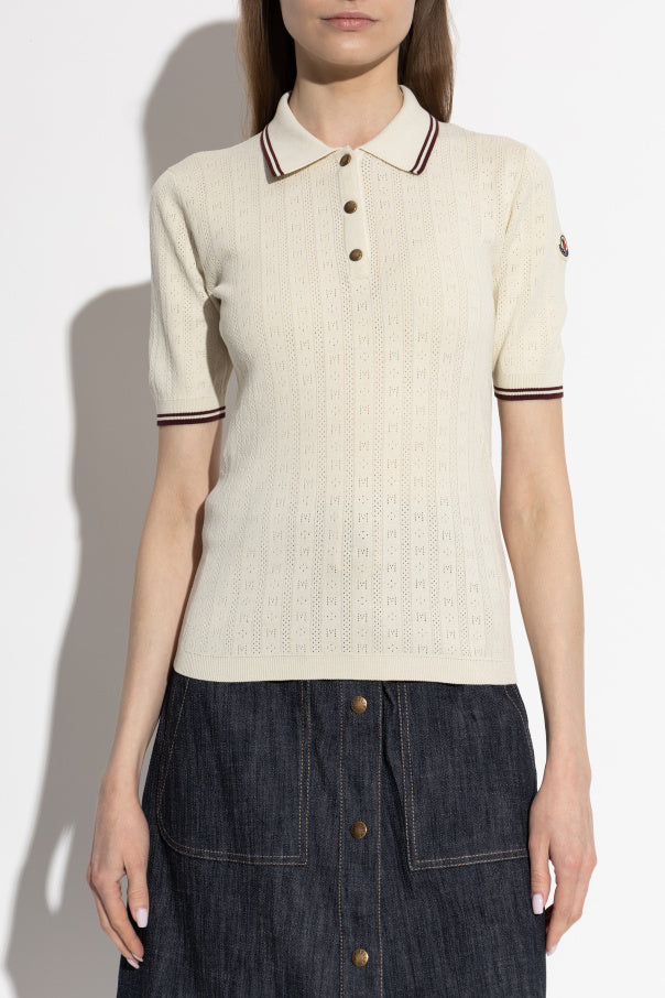 Moncler cream Polo with logo patch 3