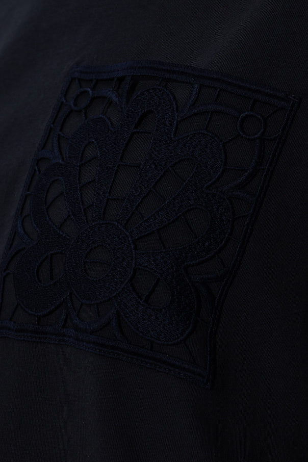 Moncler NAVY BLUE T-shirt with logo patch 5