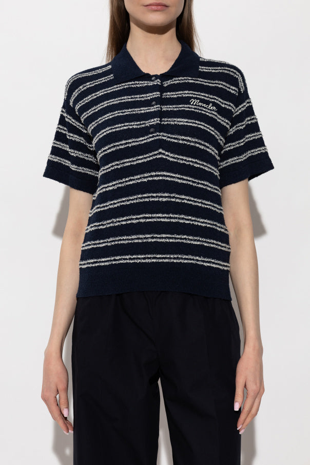 Moncler NAVY BLUE Polo shirt with embroidered logo 3