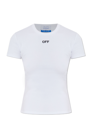 Off-White WHITE Ribbed T-shirt with Embroidered Logo 1