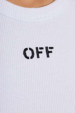 Off-White WHITE Ribbed T-shirt with Embroidered Logo 5