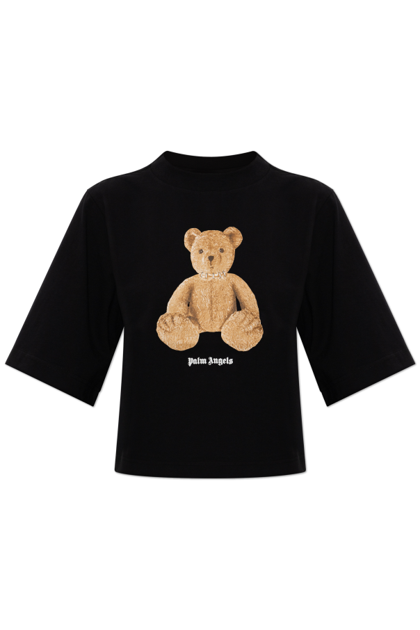 Palm Angels BLACK Cropped T-shirt with printed logo 1