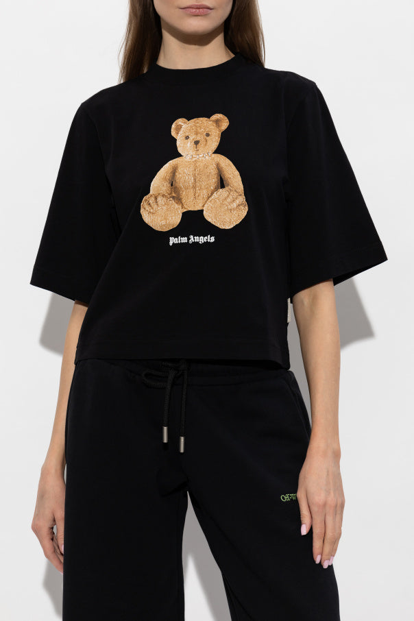 Palm Angels BLACK Cropped T-shirt with printed logo 3