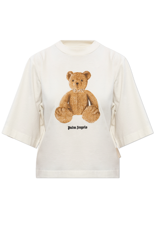 Palm Angels cream Cropped t-shirt with printed logo 1