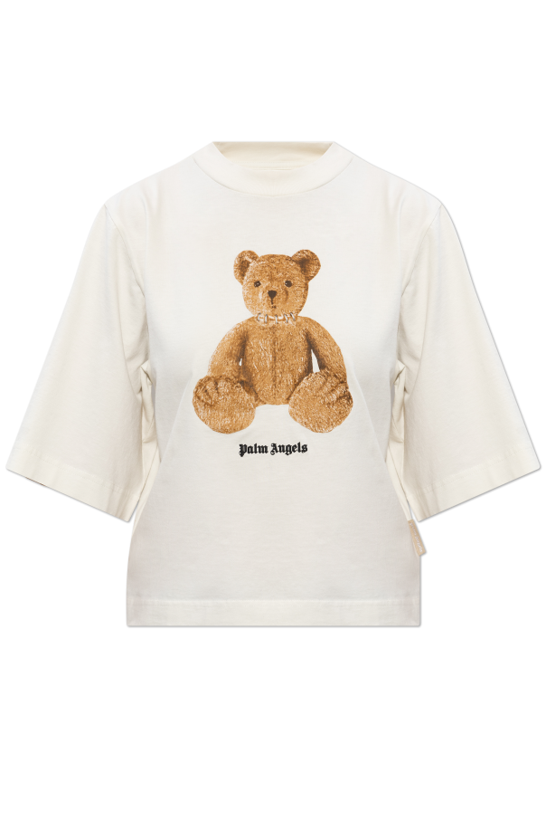 Palm Angels cream Cropped t-shirt with printed logo 1