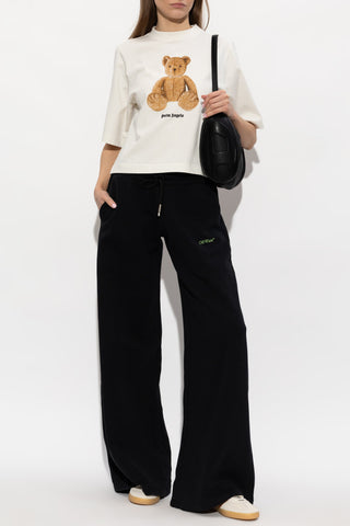 Palm Angels cream Cropped t-shirt with printed logo 2