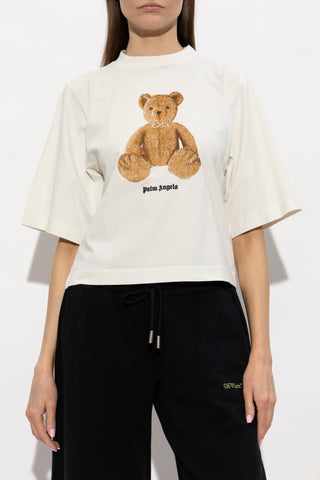 Palm Angels cream Cropped t-shirt with printed logo 3