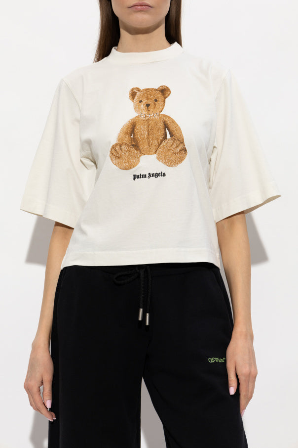Palm Angels cream Cropped t-shirt with printed logo 3