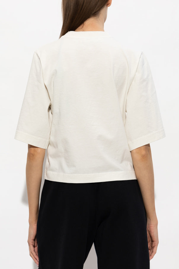 Palm Angels cream Cropped t-shirt with printed logo 4