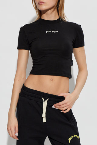 Palm Angels BLACK Short top with printed logo 3