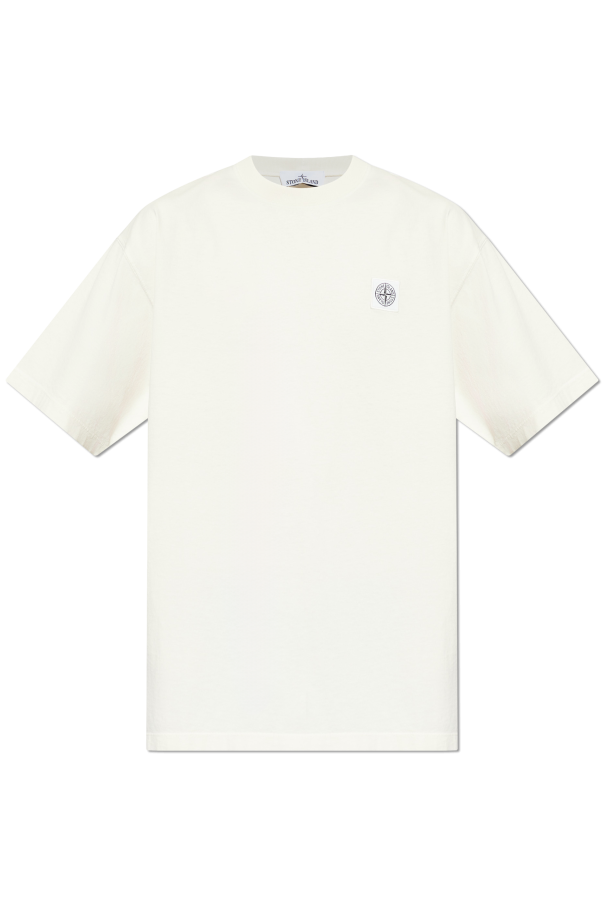 Stone Island cream T-shirt with logo patch 1