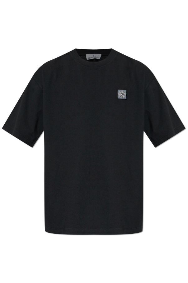 Stone Island BLACK T-shirt with logo patch 1