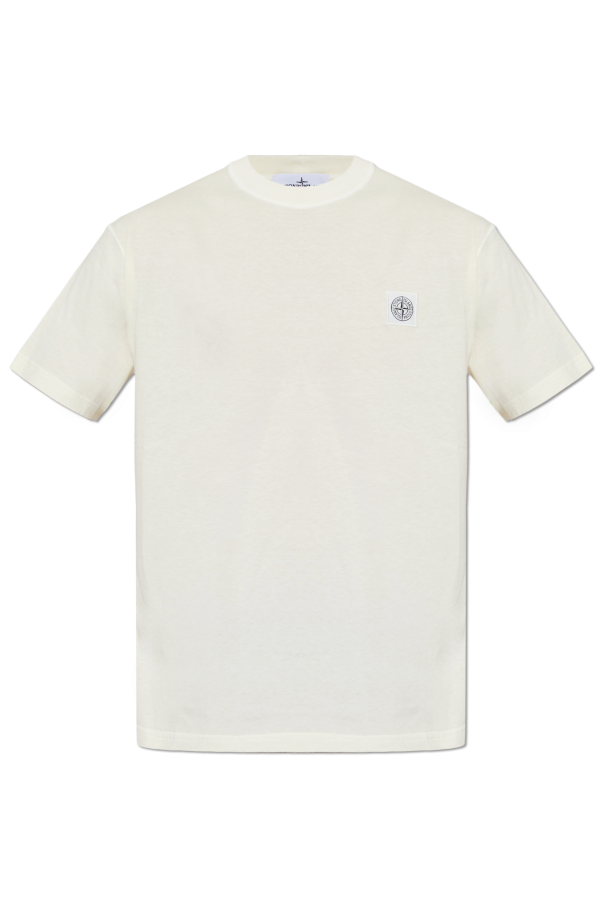 Stone Island cream T-shirt with logo patch 1