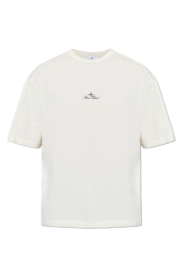 Stone Island cream T-shirt with embroidered logo 1
