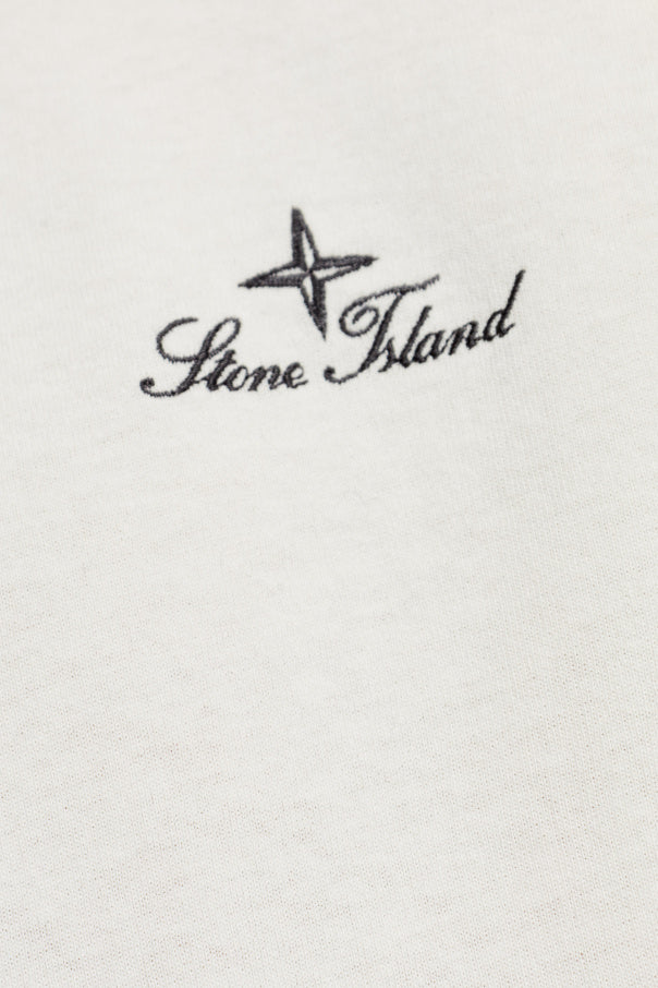 Stone Island cream T-shirt with embroidered logo 5