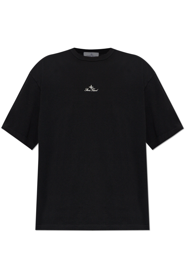 Stone Island BLACK T-shirt with embroidered logo 1